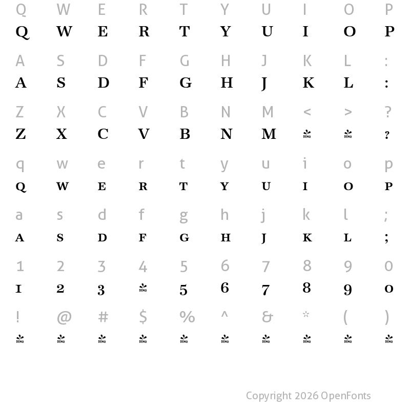 Character Map of FONTSPRING DEMO - URWAntiquaSCMed Regular
