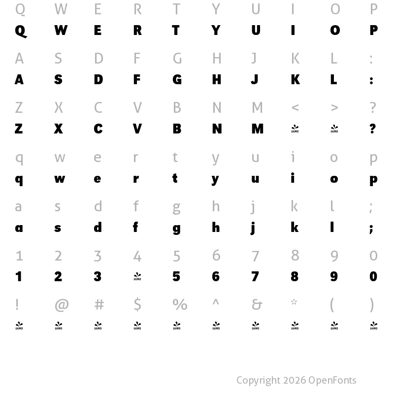 Character Map of FONTSPRING DEMO - URWGroteskExtNar Bold