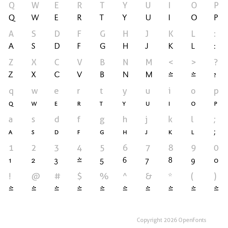 Character Map of FONTSPRING DEMO - URWGroteskSCLig Regular