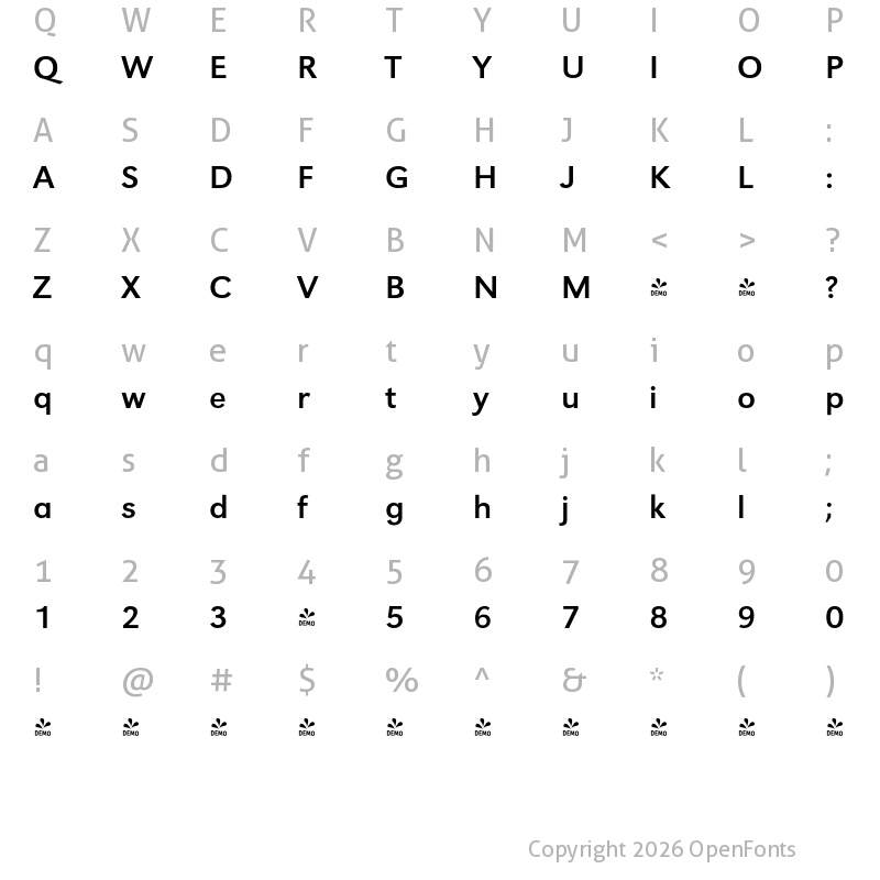 Character Map of FONTSPRING DEMO - URWGroteskWid Regular