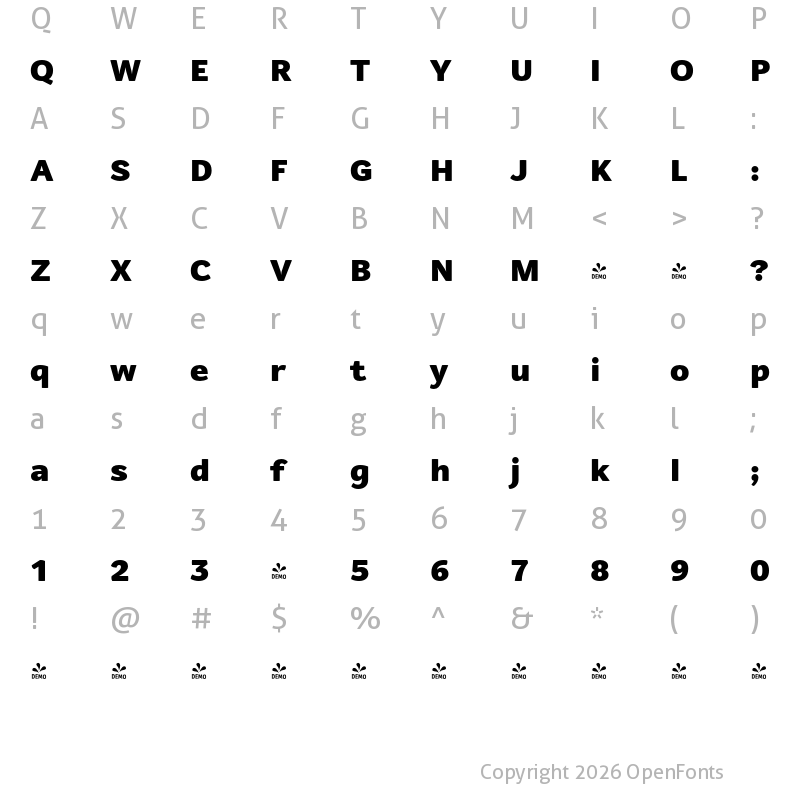 Character Map of FONTSPRING DEMO - Vaccine Sans Black Regular