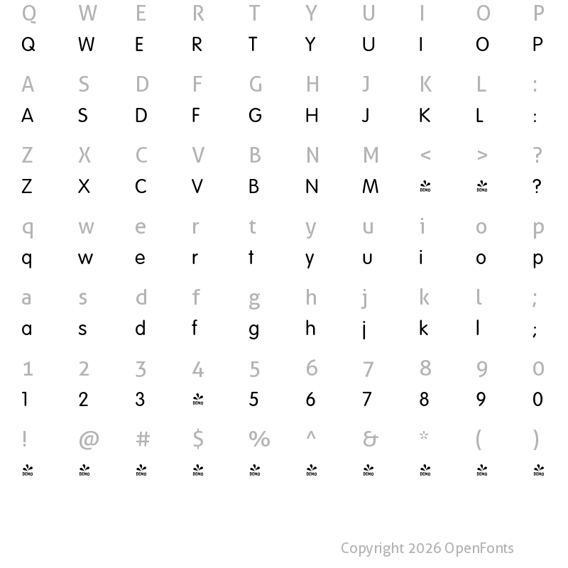 Character Map of FONTSPRING DEMO - VAGRundschriftDLig Regular