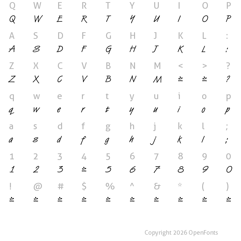 Character Map of FONTSPRING DEMO - Vanberg Regular