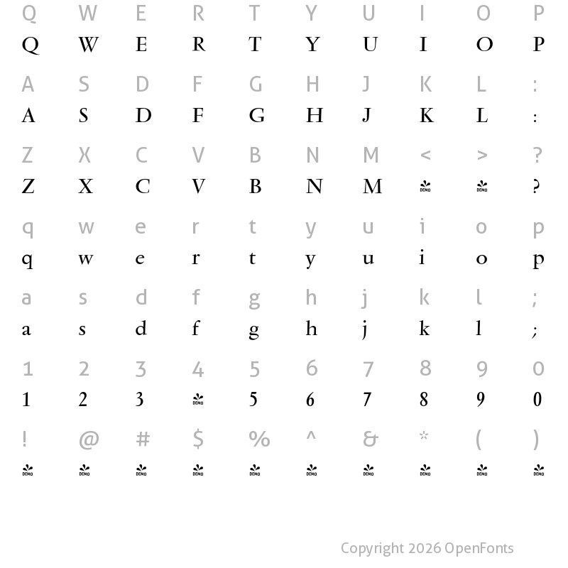Character Map of FONTSPRING DEMO - Varennes Pro Regular