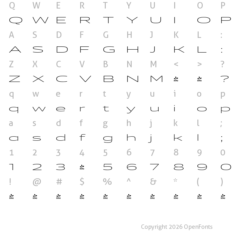 Character Map of FONTSPRING DEMO - Vast XXXL Extra Light Regular