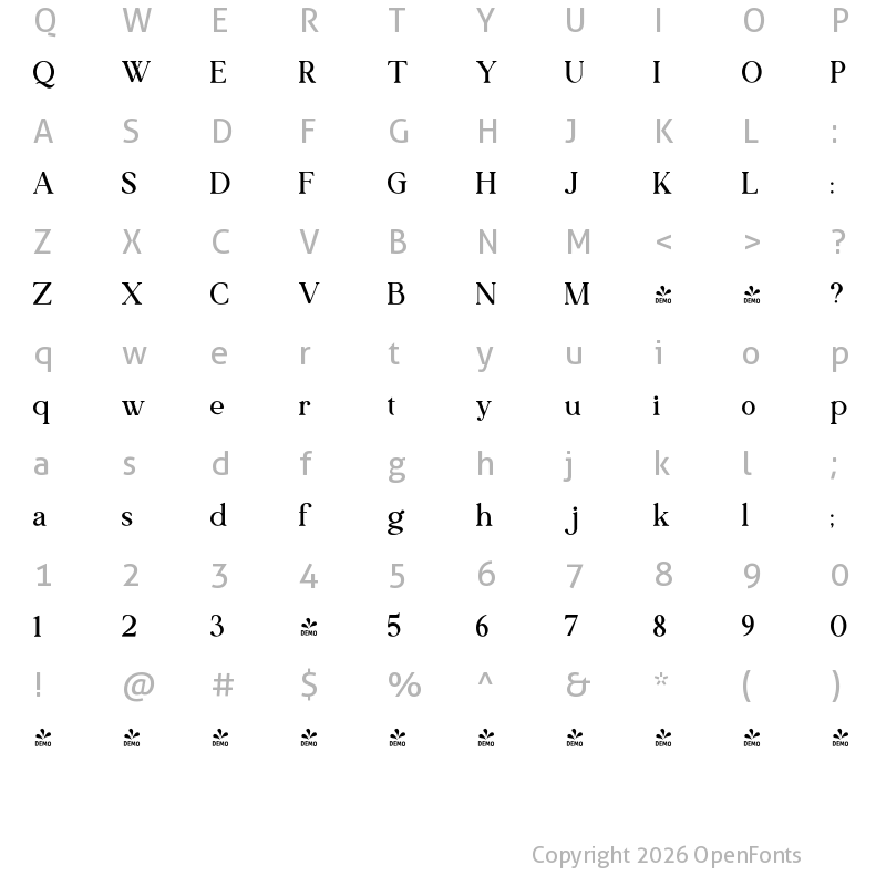 Character Map of FONTSPRING DEMO - Vastrone Regular