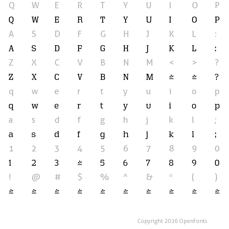 Character Map of FONTSPRING DEMO - Vectipede Bk Regular