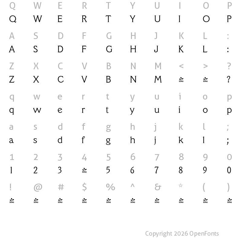 Character Map of FONTSPRING DEMO - Veracruz Serial Light Regular