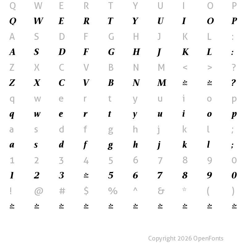 Character Map of FONTSPRING DEMO - Veritas AE Black Italic
