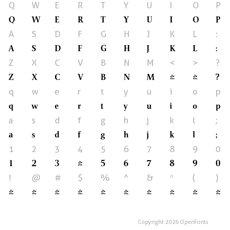 Character Map of FONTSPRING DEMO - Veritas AE Roman Bold