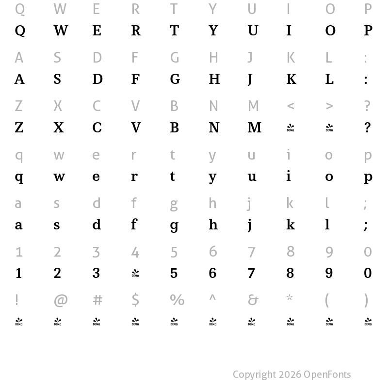 Character Map of FONTSPRING DEMO - Vernacular Clarendon Demi Regular