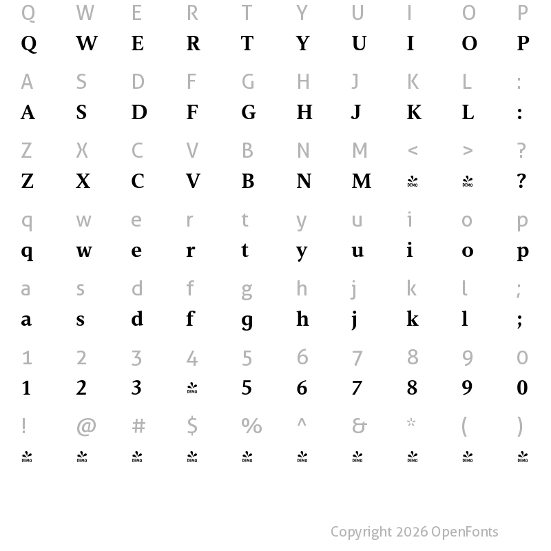 Character Map of FONTSPRING DEMO - Vernacular Serif Bold