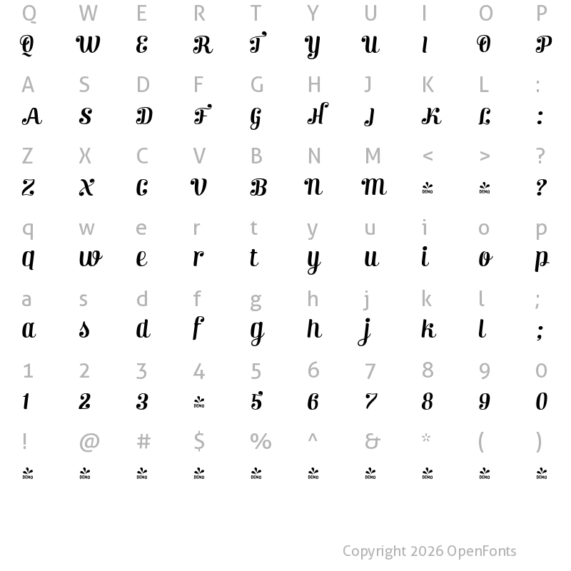 Character Map of FONTSPRING DEMO - Verner Regular