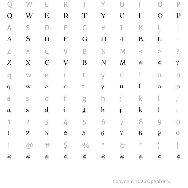 Character Map of FONTSPRING DEMO - Verona FS Regular