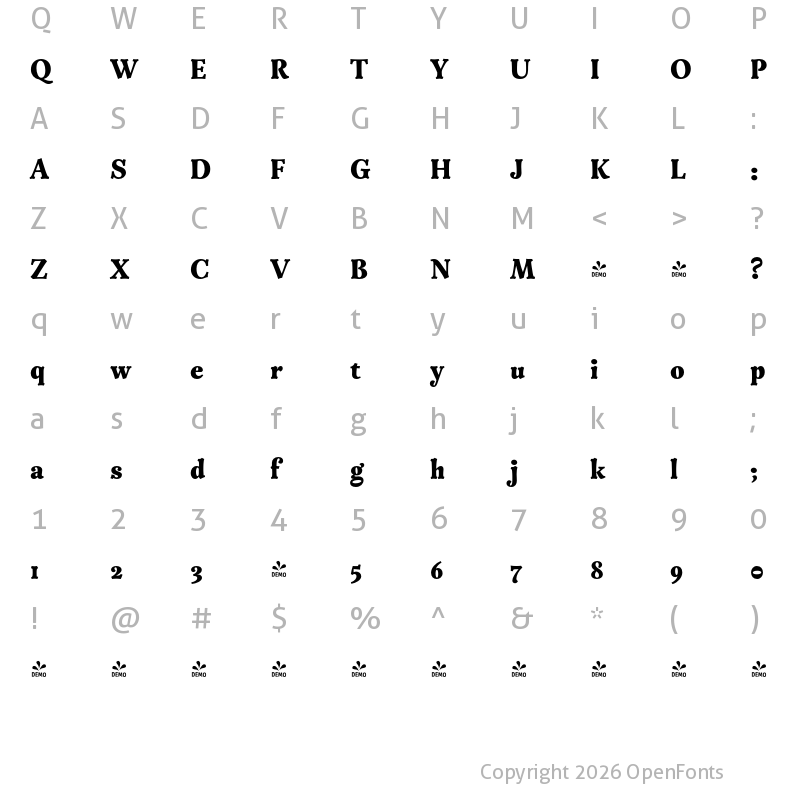 Character Map of FONTSPRING DEMO - Versina Black Regular