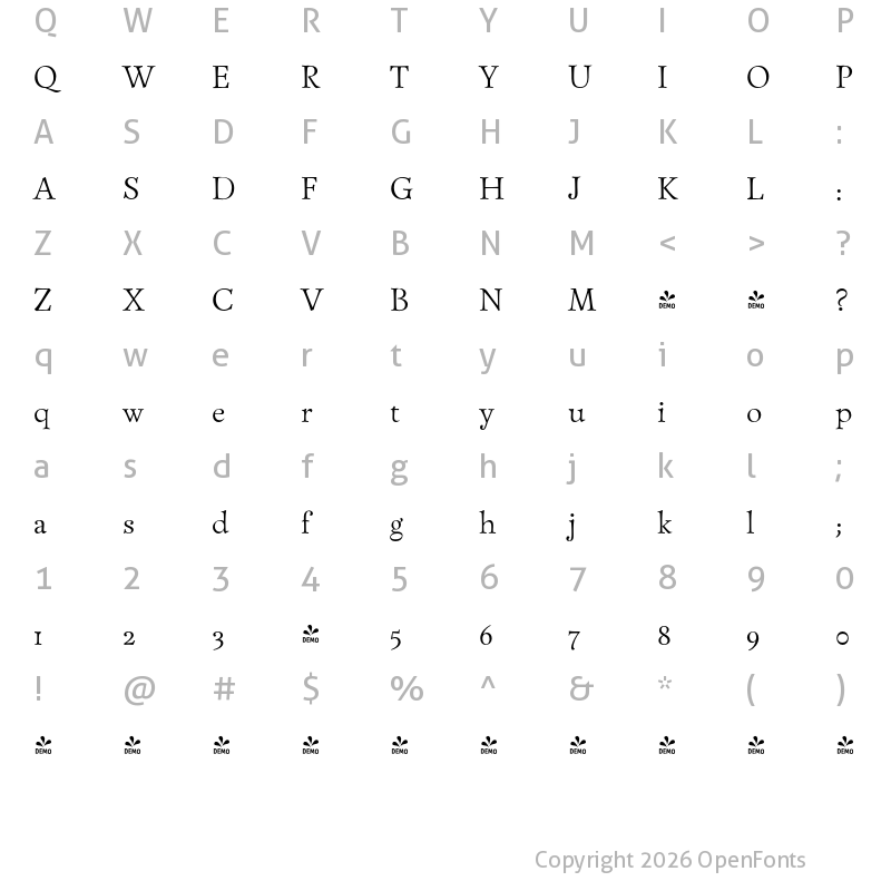 Character Map of FONTSPRING DEMO - Versina Light Regular