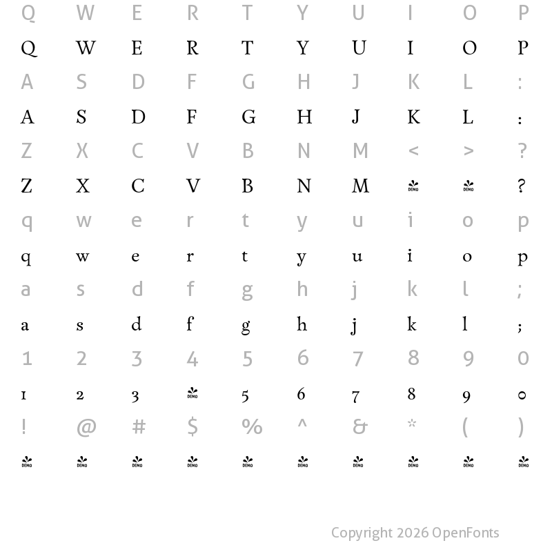 Character Map of FONTSPRING DEMO - Versina Regular