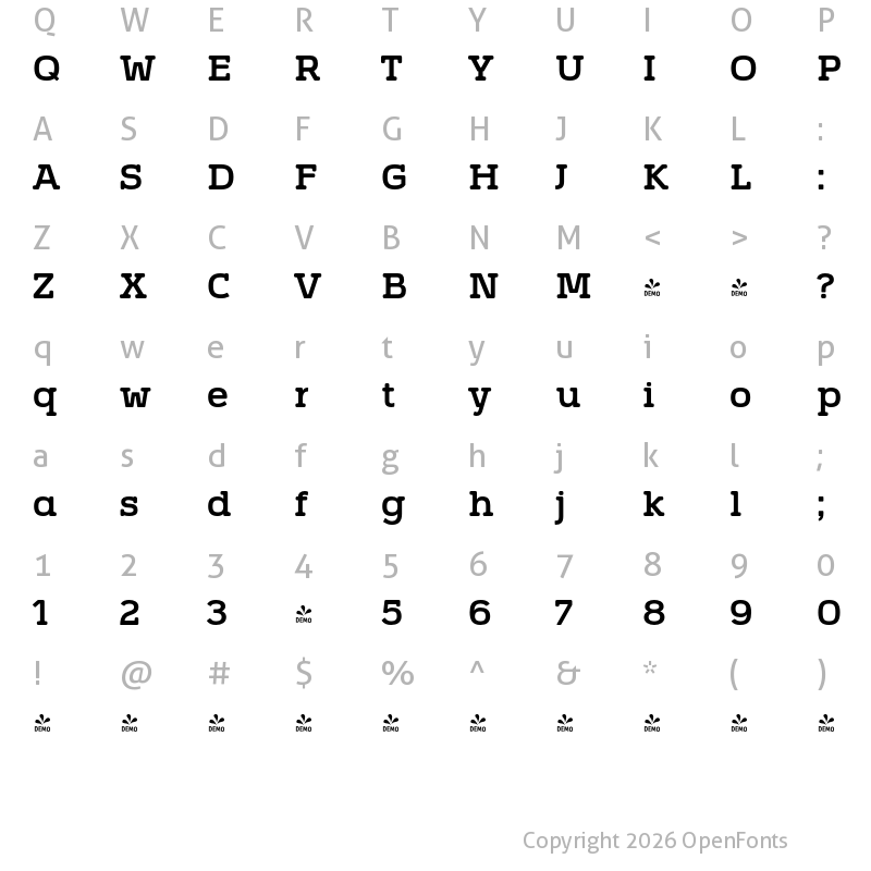 Character Map of FONTSPRING DEMO - Vezus Serif Bold Regular