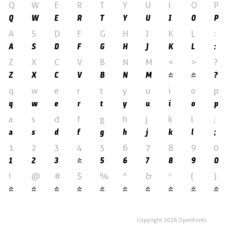 Character Map of FONTSPRING DEMO - Via Sans Black Black Italic