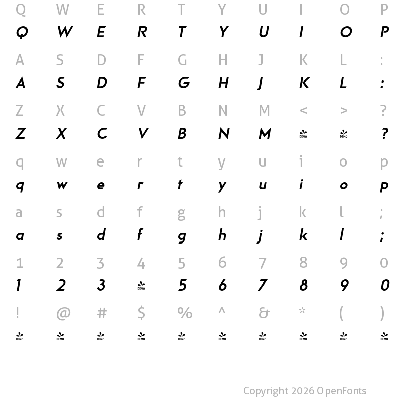Character Map of FONTSPRING DEMO - Viata ExtraboldOblique