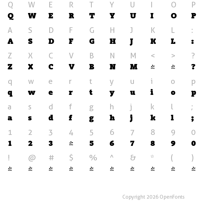 Character Map of FONTSPRING DEMO - VigorDT Black Regular