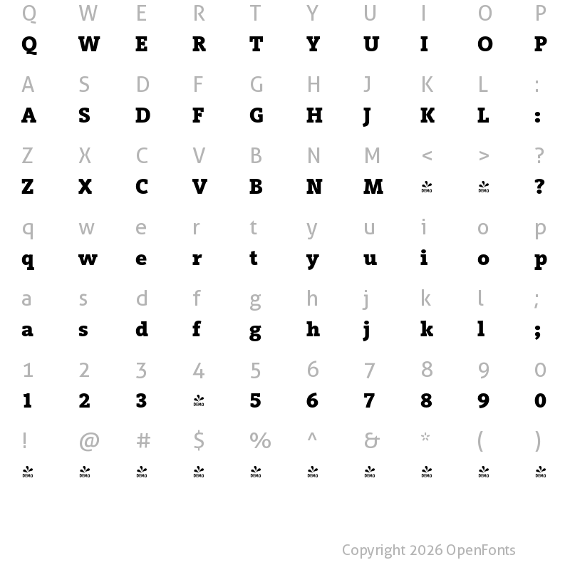 Character Map of FONTSPRING DEMO - VigorDT Bold