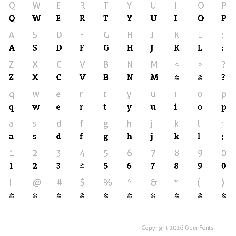 Character Map of FONTSPRING DEMO - VigorDT SemiBold Regular