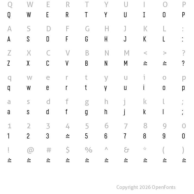 Character Map of FONTSPRING DEMO - Vin Sans Pro Regular