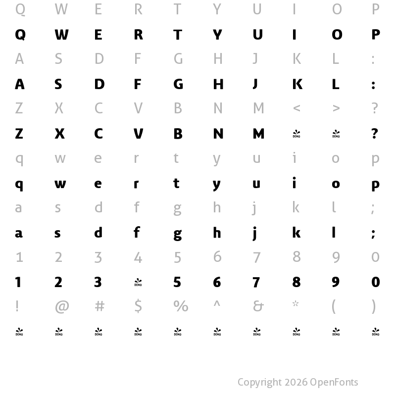 Character Map of FONTSPRING DEMO - Vitali Neue Heavy Regular