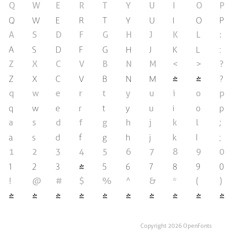 Character Map of FONTSPRING DEMO - Vitali Neue Light Regular