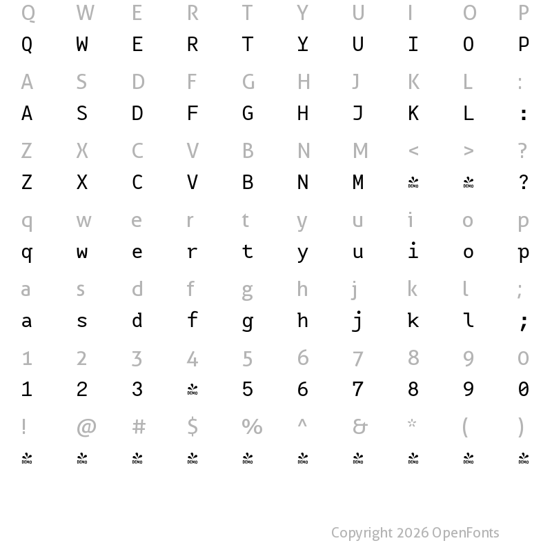 Character Map of FONTSPRING DEMO - Vivala Code Regular