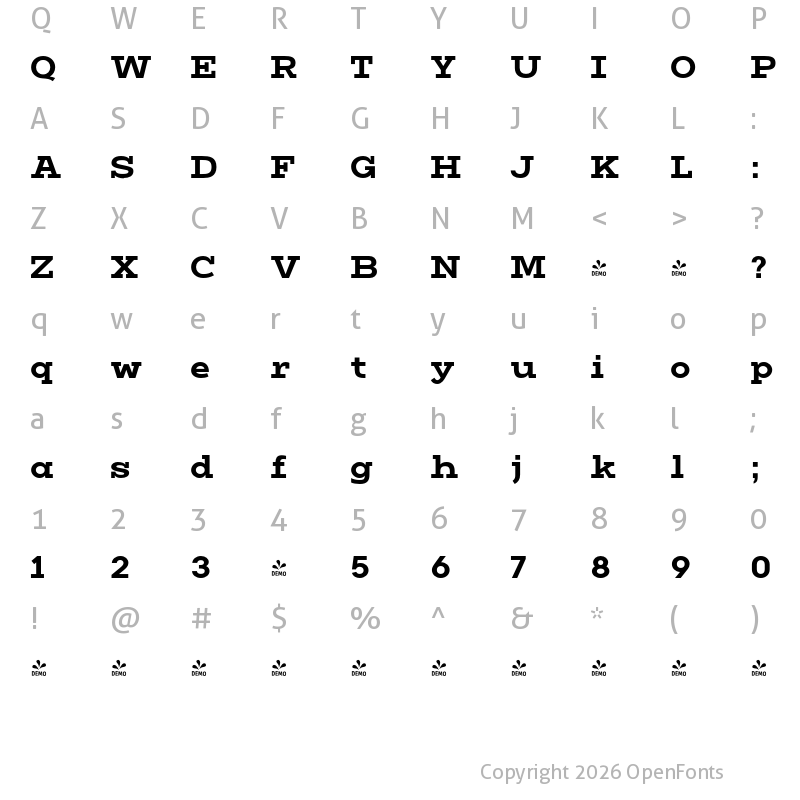 Character Map of FONTSPRING DEMO - Vivala G-Slab Bold Regular