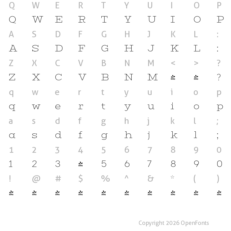 Character Map of FONTSPRING DEMO - Vivala G-Slab Light Regular