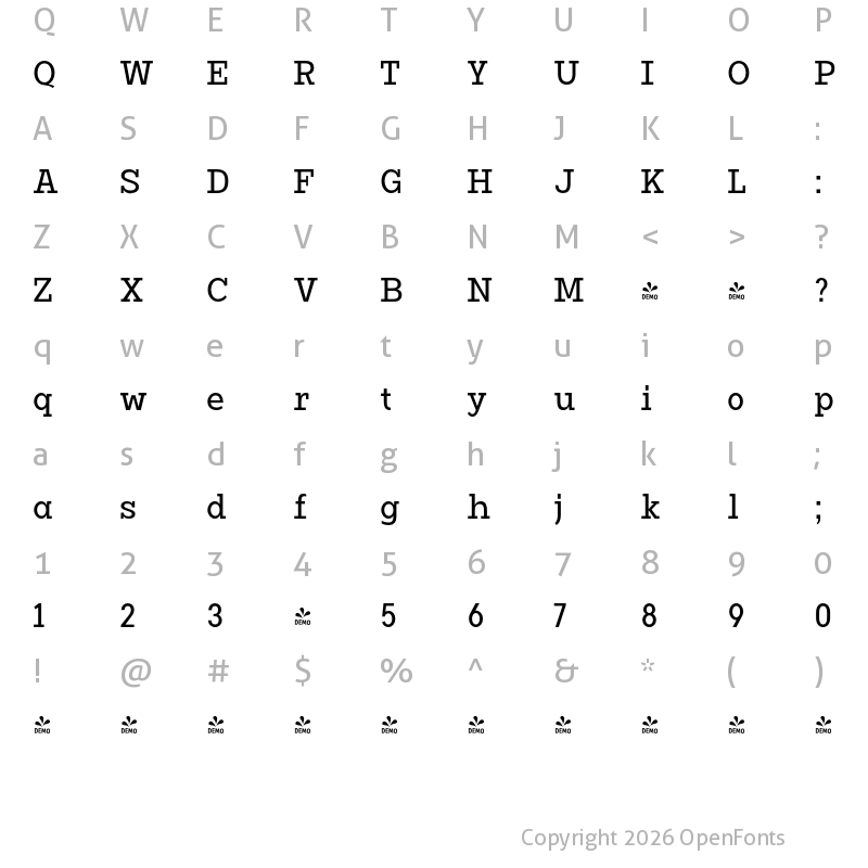 Character Map of FONTSPRING DEMO - Vivala G-Slab Medium Condensed Regular