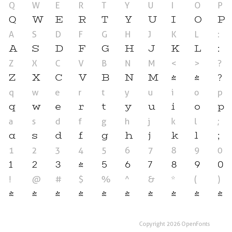 Character Map of FONTSPRING DEMO - Vivala G-Slab Normal Regular