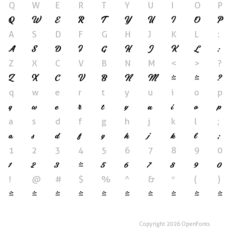 Character Map of FONTSPRING DEMO - Vodka Brush Bold