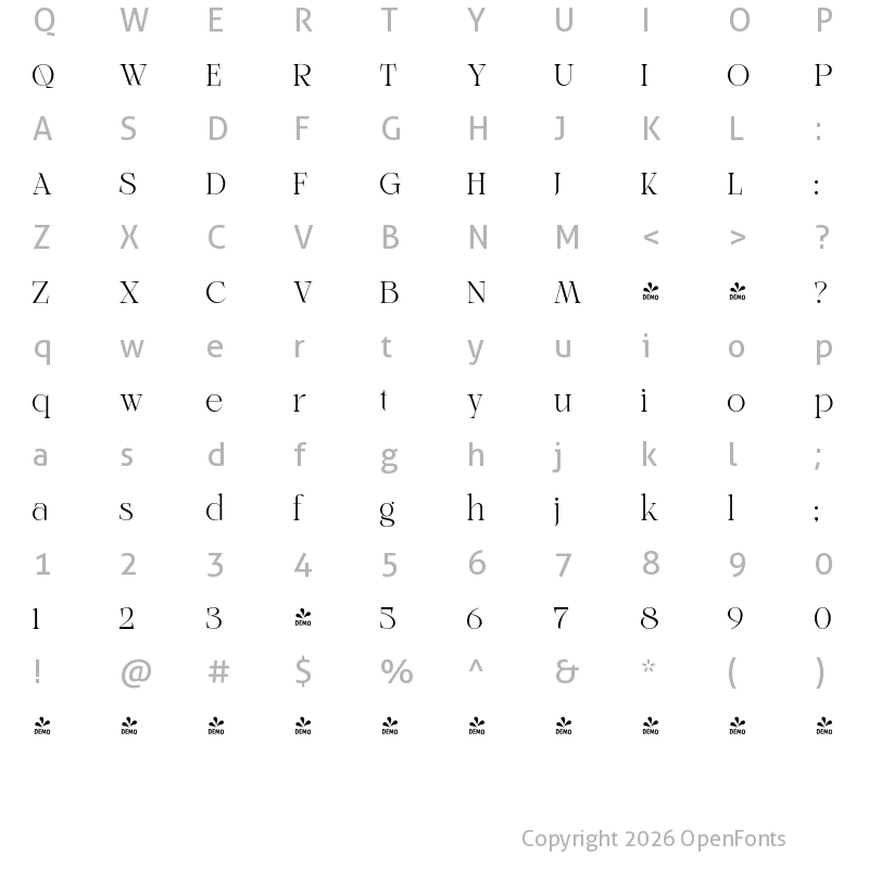 Character Map of FONTSPRING DEMO - Voger Regular