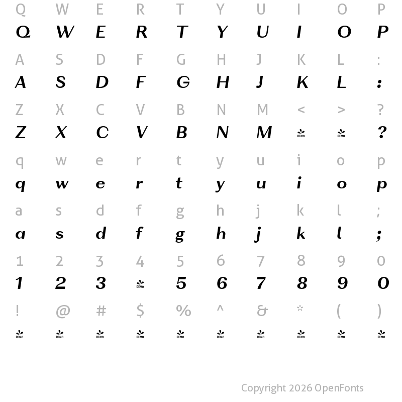 Character Map of FONTSPRING DEMO - VolkoSans Text Italic Bold