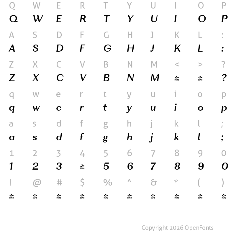 Character Map of FONTSPRING DEMO - VolkoSans Text Medium Italic Regular