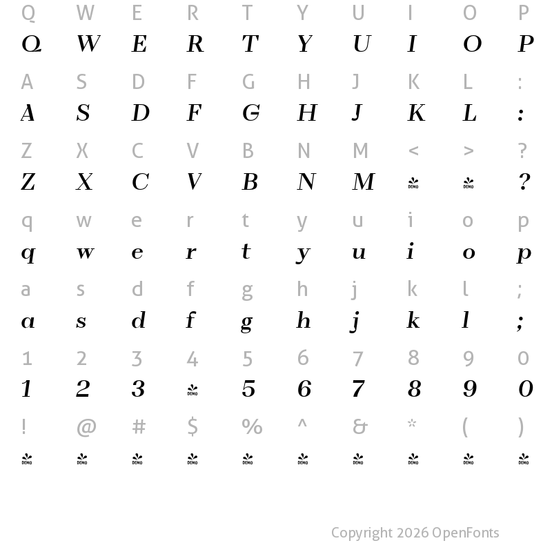 Character Map of FONTSPRING DEMO - VolkoSerif Display Medium It Regular