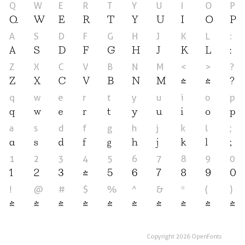 Character Map of FONTSPRING DEMO - VolkoSerif Text Thin Regular