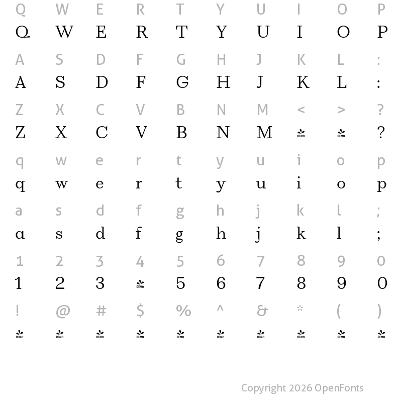 Character Map of FONTSPRING DEMO - VolkoSerif Text Ultra Light Regular