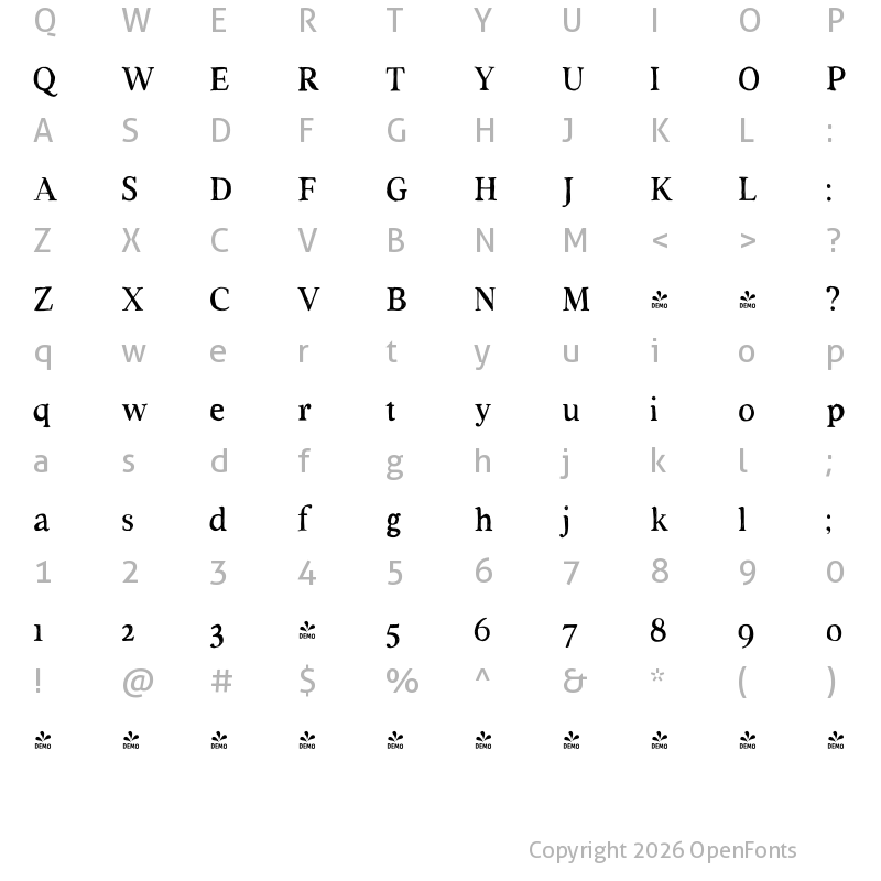 Character Map of FONTSPRING DEMO - VolumeTC-Rustic Rustic