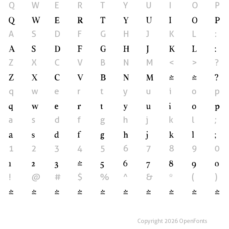 Character Map of FONTSPRING DEMO - VolumeTC-RusticSolid Rustic Solid