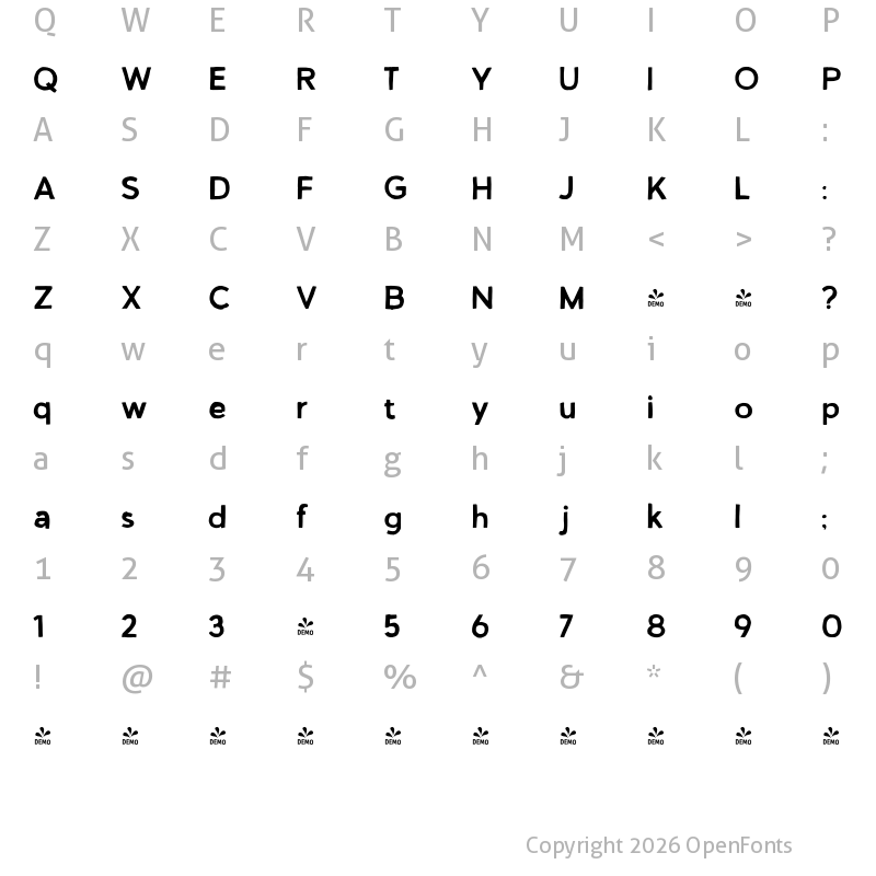 Character Map of FONTSPRING DEMO - VolumeTCSans-RusticSolid Rustic Solid