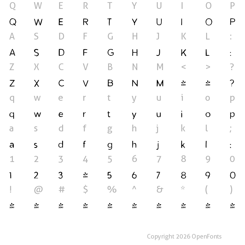 Character Map of FONTSPRING DEMO - VolumeTCSans-RusticSolidLight Rustic Solid Light