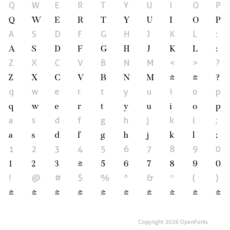 Character Map of FONTSPRING DEMO - Voster Noise Regular