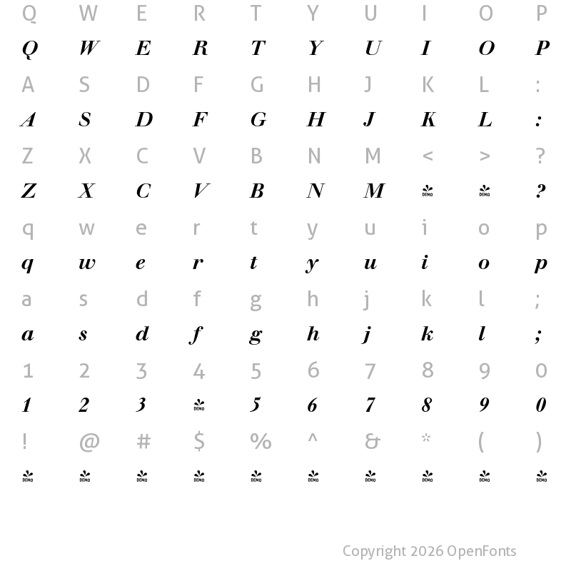 Character Map of FONTSPRING DEMO - Walbaum Original Pro Medium Italic