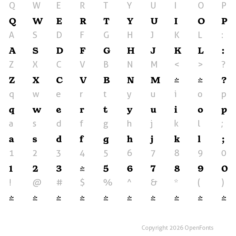Character Map of FONTSPRING DEMO - Walden Bold Regular