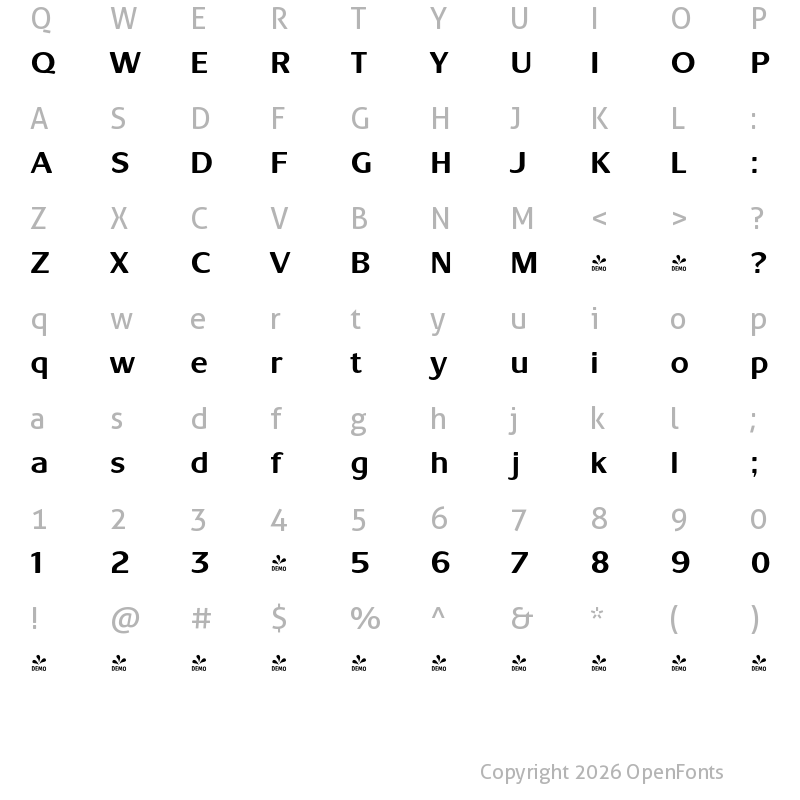 Character Map of FONTSPRING DEMO - Waratah Gothic Regular